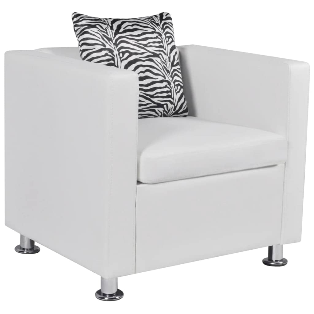 vidaXL Cube Armchair - Artificial Leather - White Faux Leather - Comfortable Wide Seating - Sturdy Construction and Modern Design for Any Room